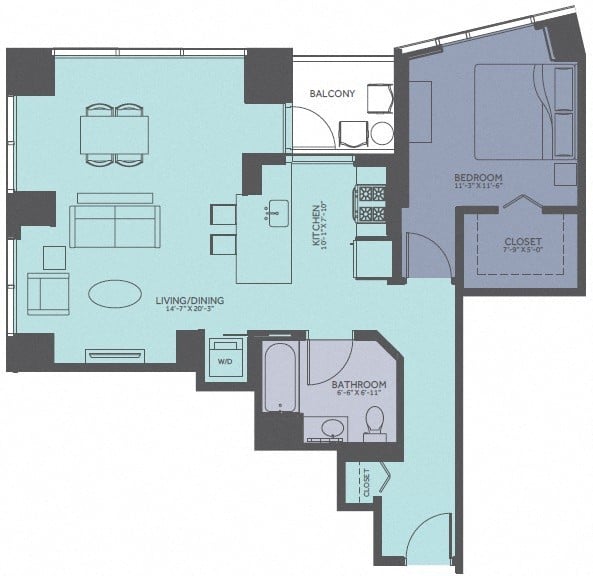 1 Bedroom 03-Tower Floorplan Image